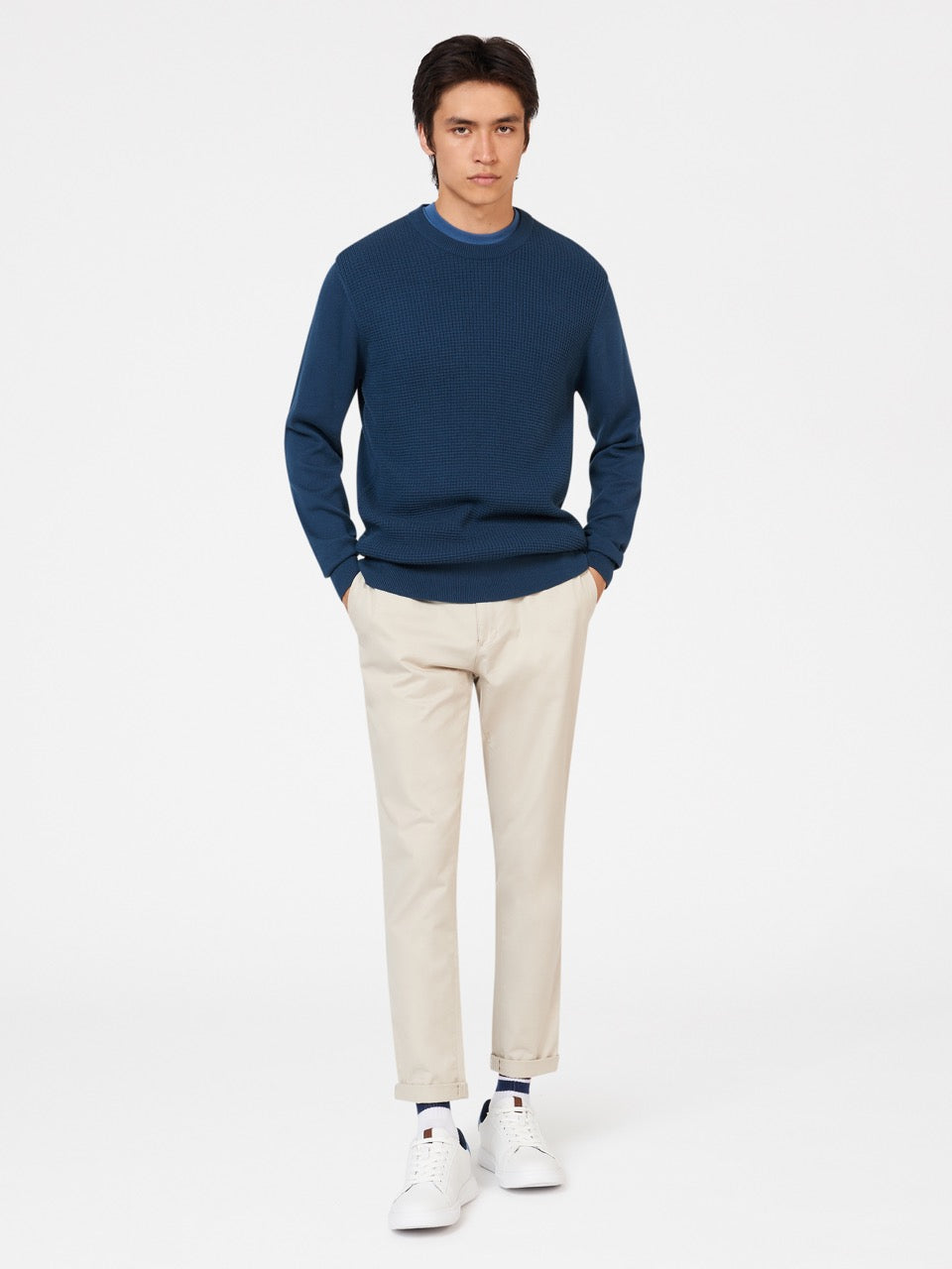 Ben Sherman Textured Crewneck Kötöttáru Sötétkék | 974-ABQHEK