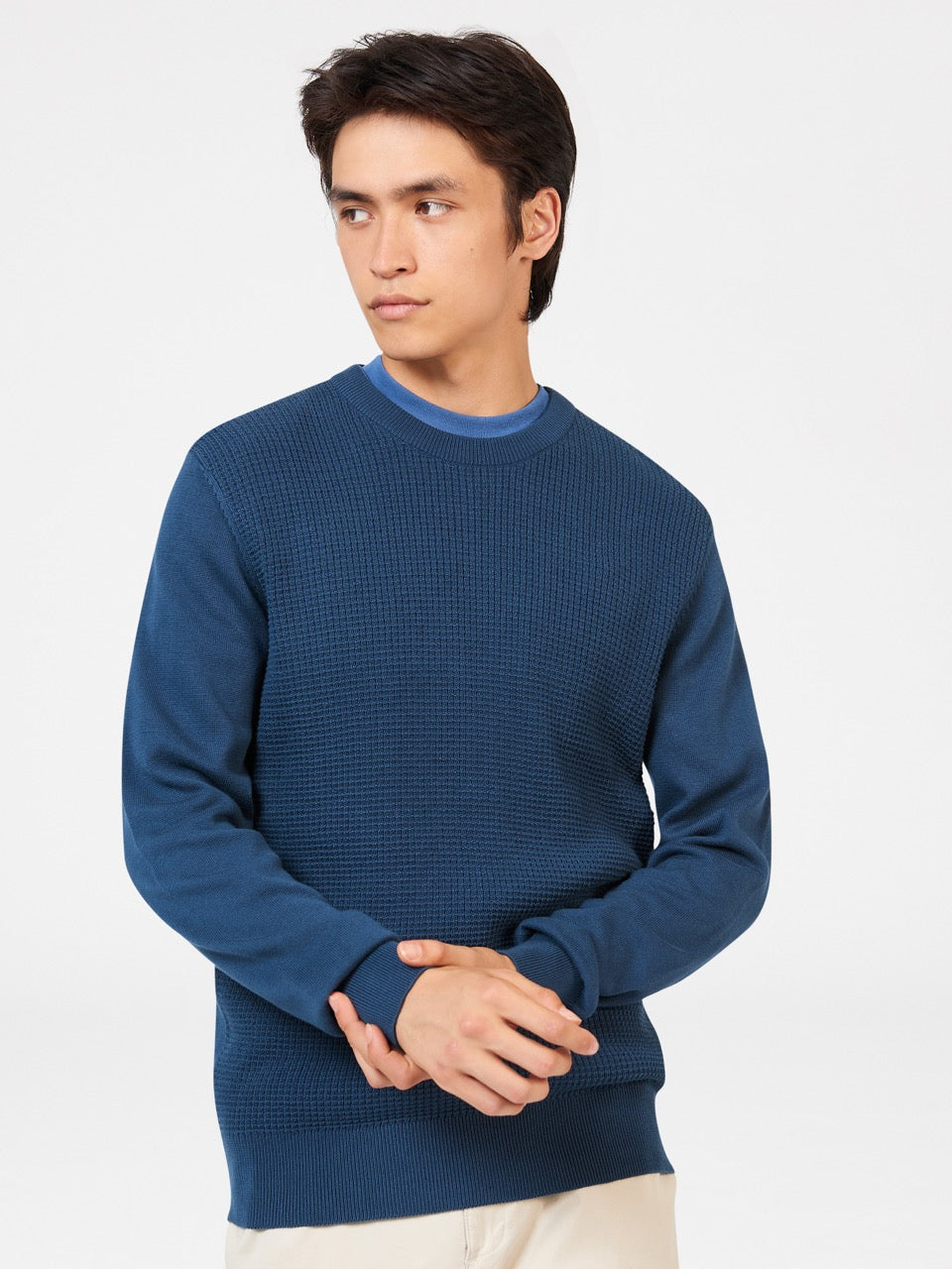 Ben Sherman Textured Crewneck Kötöttáru Sötétkék | 974-ABQHEK